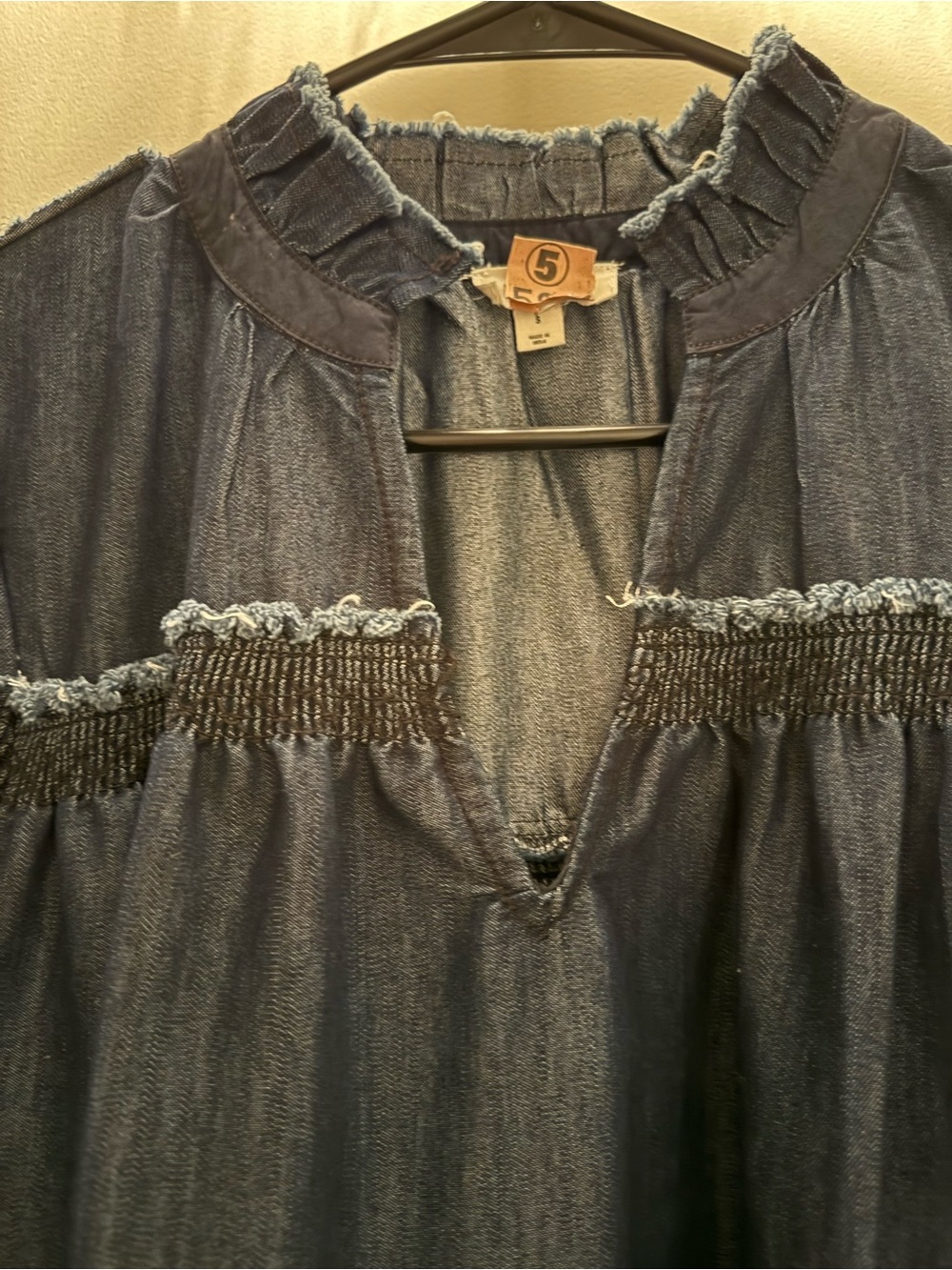 Pilcro Tiered Denim Swing Smock Dress Small Navy Jean - Picture 8 of 16